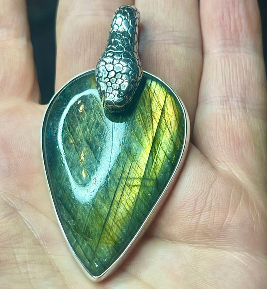 Sterling Snake Head Green Labradorite Pendant - Loved To Death