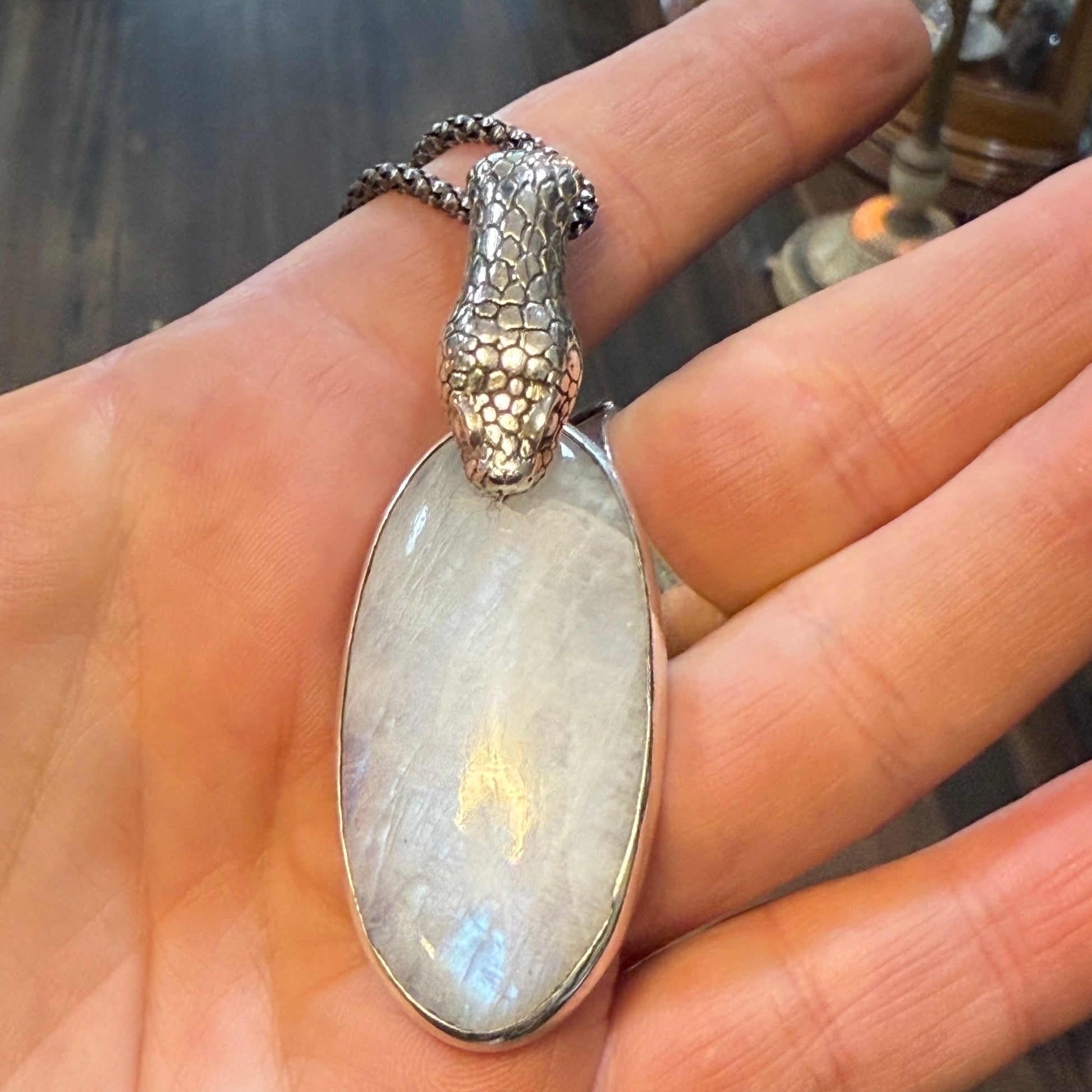 Sterling Snake Moonstone Necklace - Loved To Death