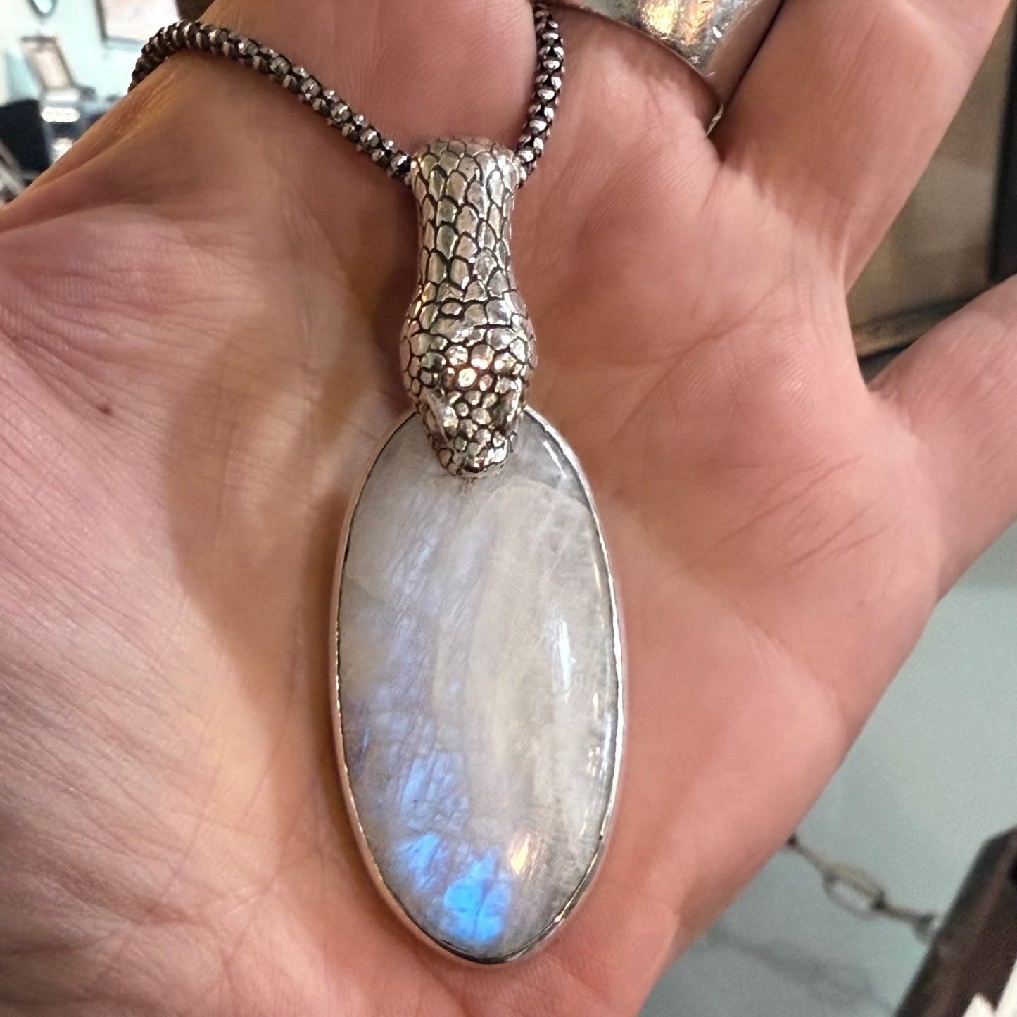 Sterling Snake Moonstone Necklace - Loved To Death