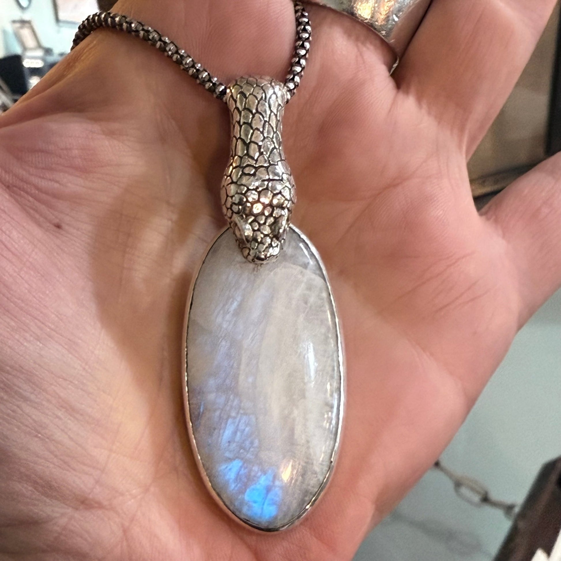 Sterling Snake Moonstone Necklace - Loved To Death