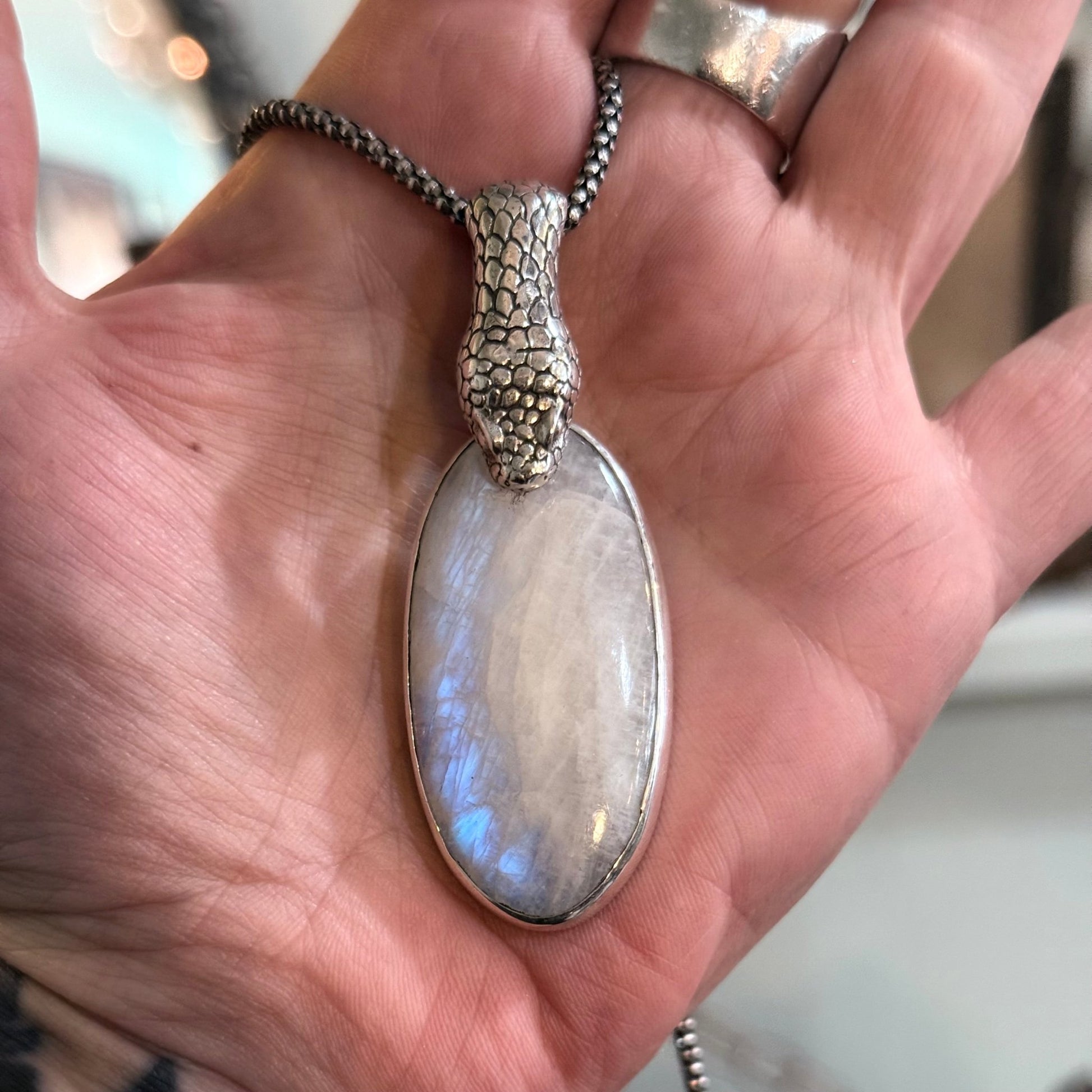 Sterling Snake Moonstone Necklace - Loved To Death