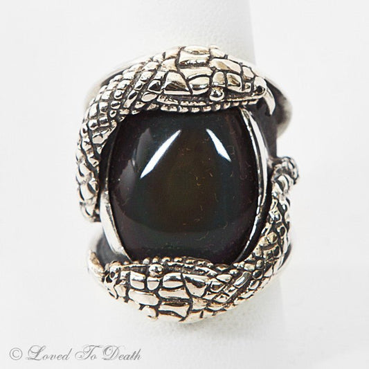 Sterling Snake Ring Rainbow Obsidian - Loved To Death