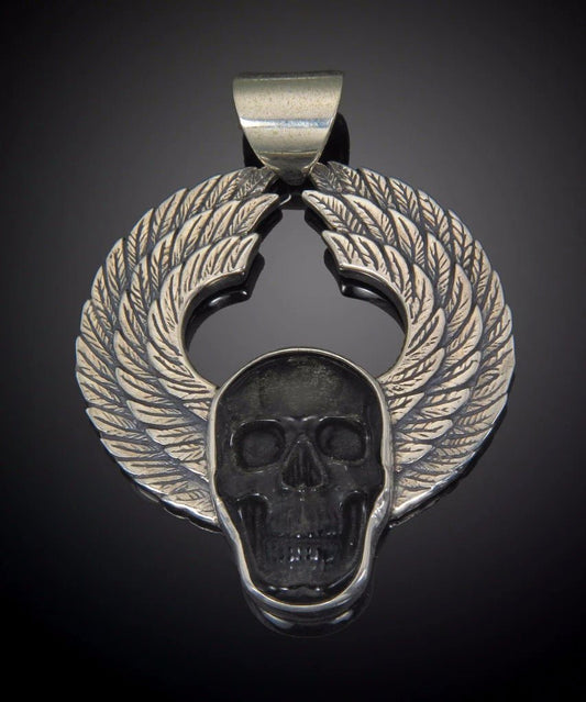 Sterling Winged Obsidian Skull Necklace - Loved To Death