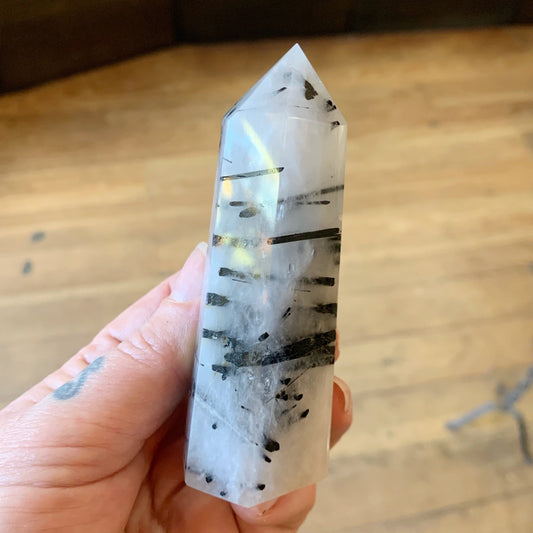 Tourmalated Quartz Obelisk 4" - Loved To Death