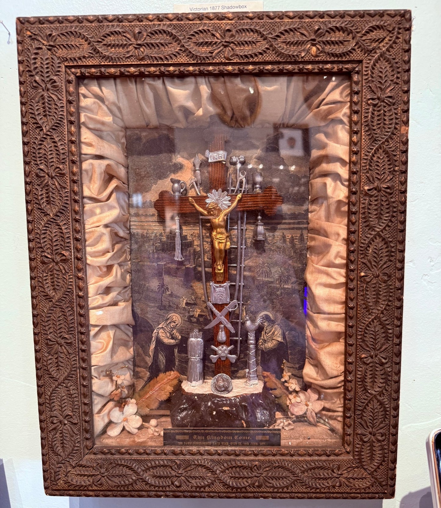 Victorian Antique Shadow Box Thy Kingdom Come 100 Days Indulgence 1877 - Loved To Death