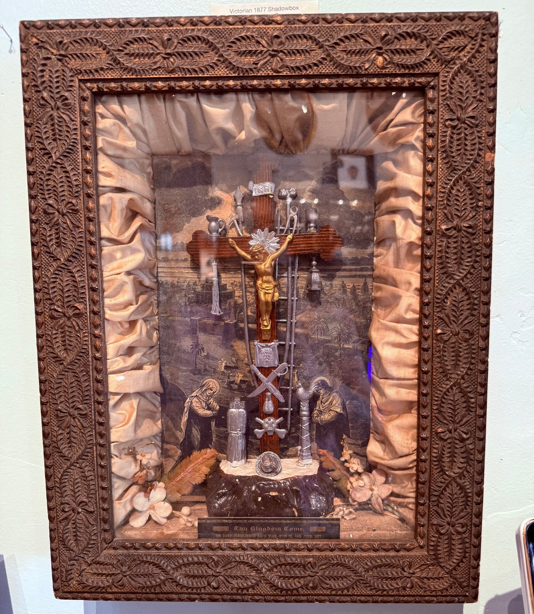 Victorian Antique Shadow Box Thy Kingdom Come 100 Days Indulgence 1877 - Loved To Death