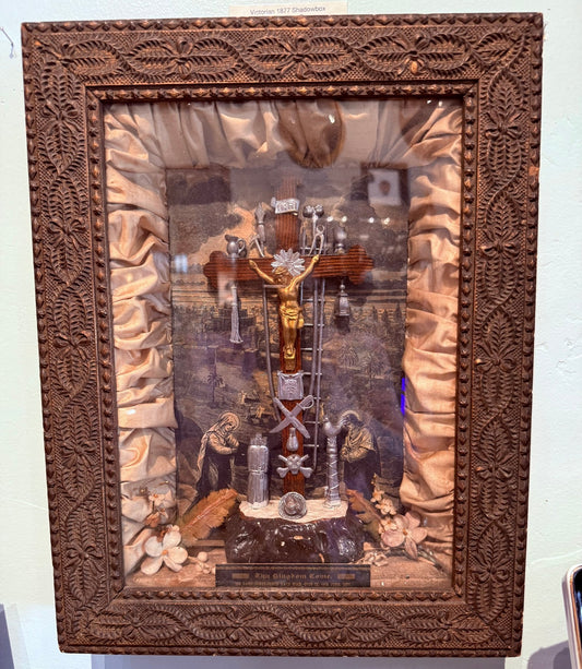 Victorian Antique Shadow Box Thy Kingdom Come 100 Days Indulgence 1877 - Loved To Death