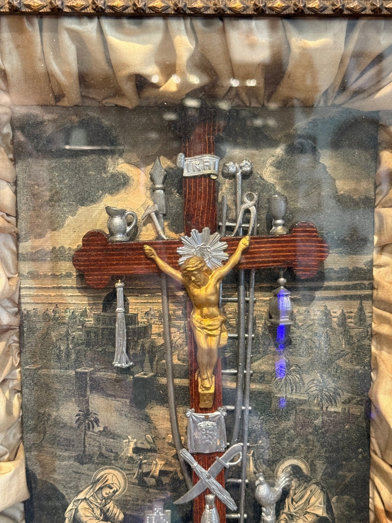 Victorian Antique Shadow Box Thy Kingdom Come 100 Days Indulgence 1877 - Loved To Death