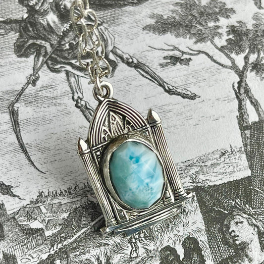 Victorian Birdcage Sterling Necklace Larimar - Loved To Death