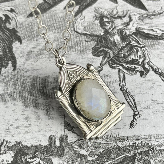 Victorian Birdcage Sterling Necklace Moonstone - Loved To Death