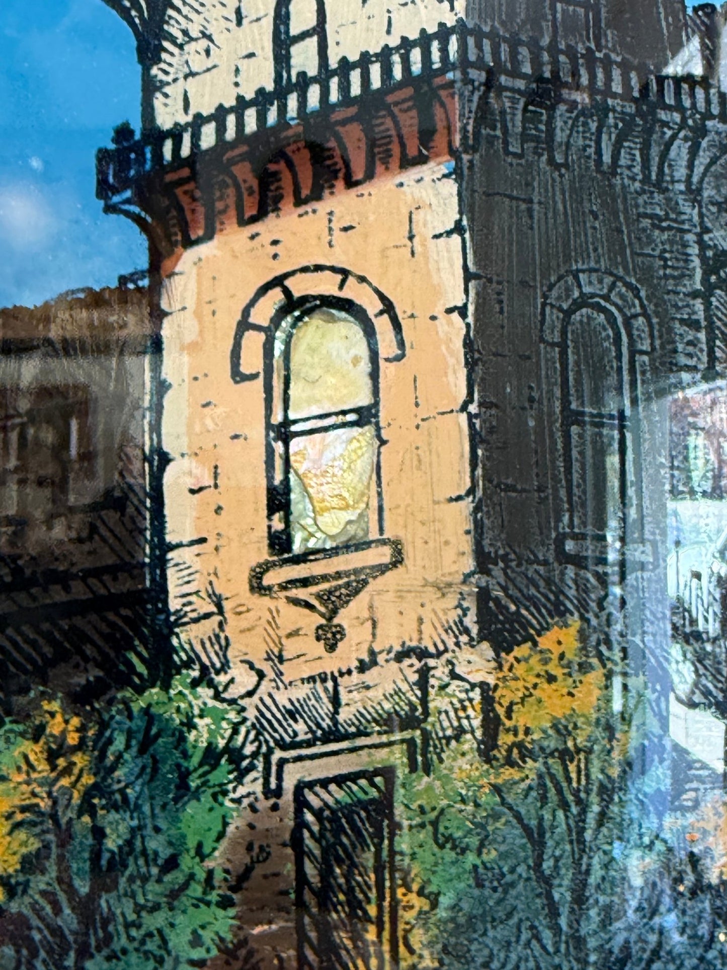 Victorian Bubble Convex Glass Tiger Stripe Wood Frame Danube Castle Reverse Paint - Loved To Death