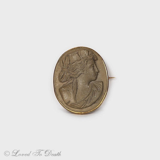 Victorian Edwardian Lava Cameo Brooch - Loved To Death