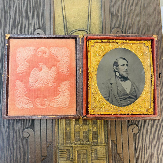 Victorian Framed Bearded Man In Eagle Velvet Case - Loved To Death