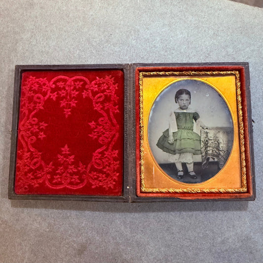 Victorian Framed Little Girl Tinted Daguerreotype in Case - Loved To Death