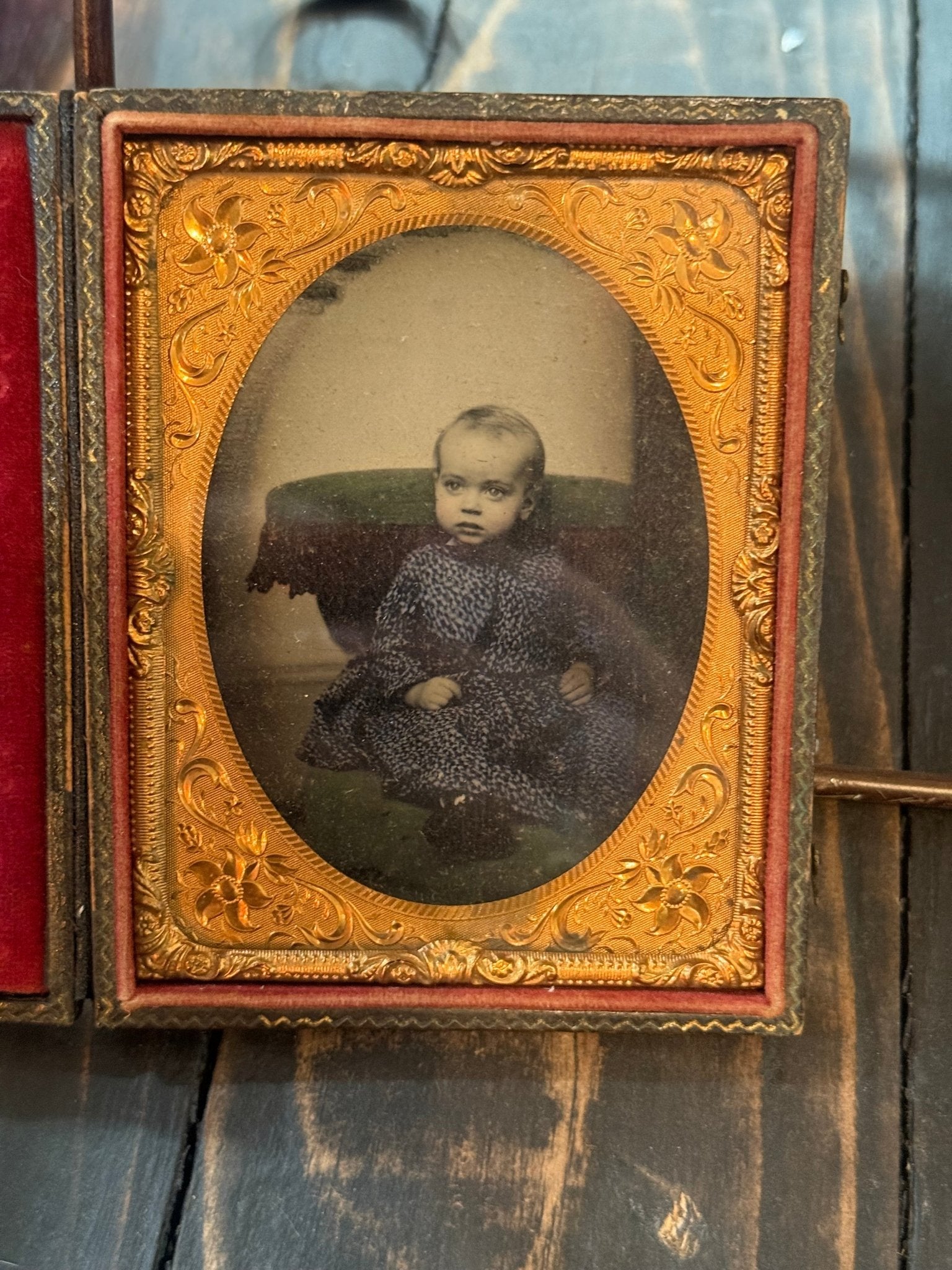 Victorian Hand Tinted Large Tintype In Case - Loved To Death
