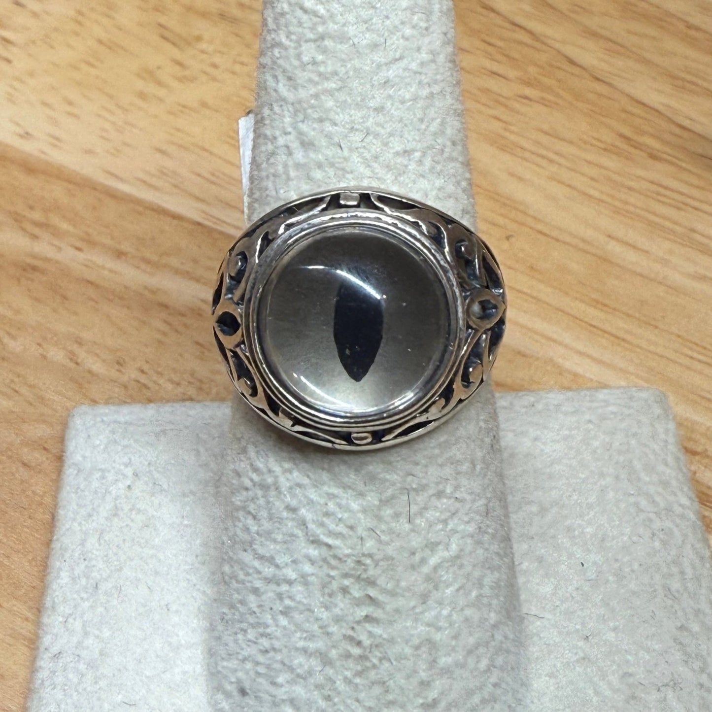Victorian Inspired Sterling Filigree Clear Shark Taxidermy Eye Ring - Loved To Death