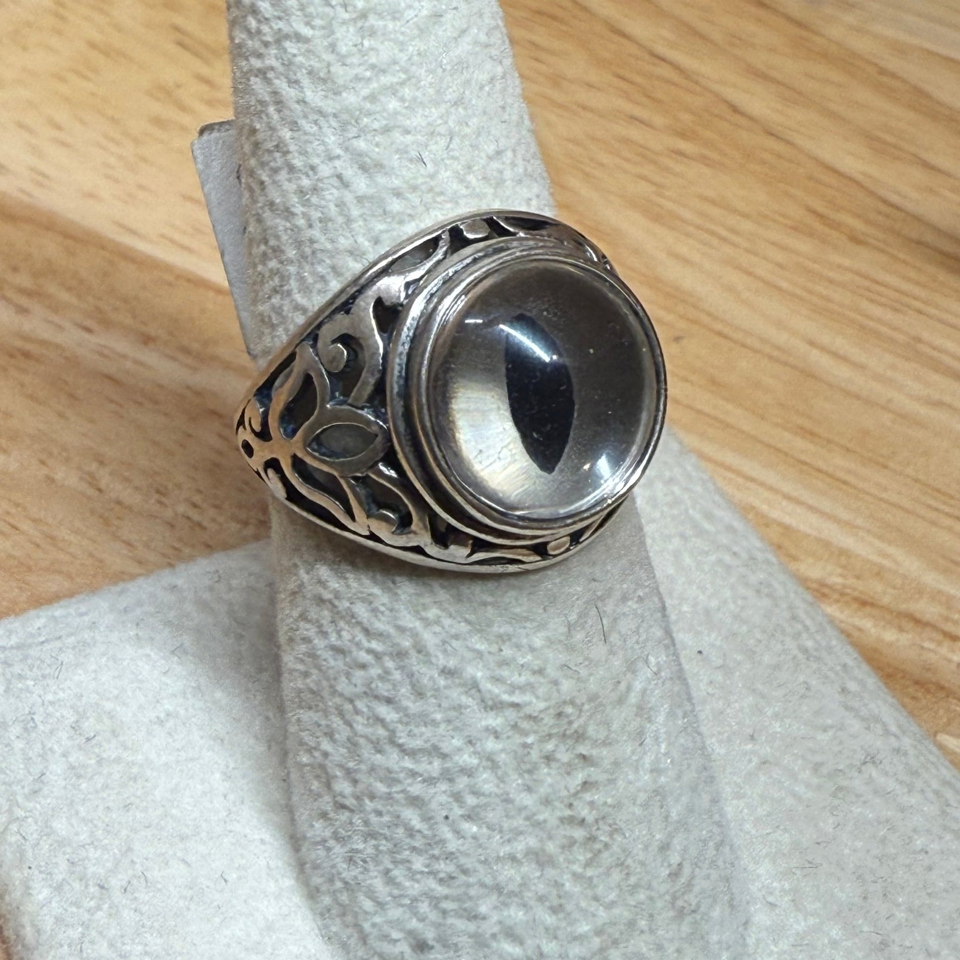Victorian Inspired Sterling Filigree Clear Shark Taxidermy Eye Ring - Loved To Death