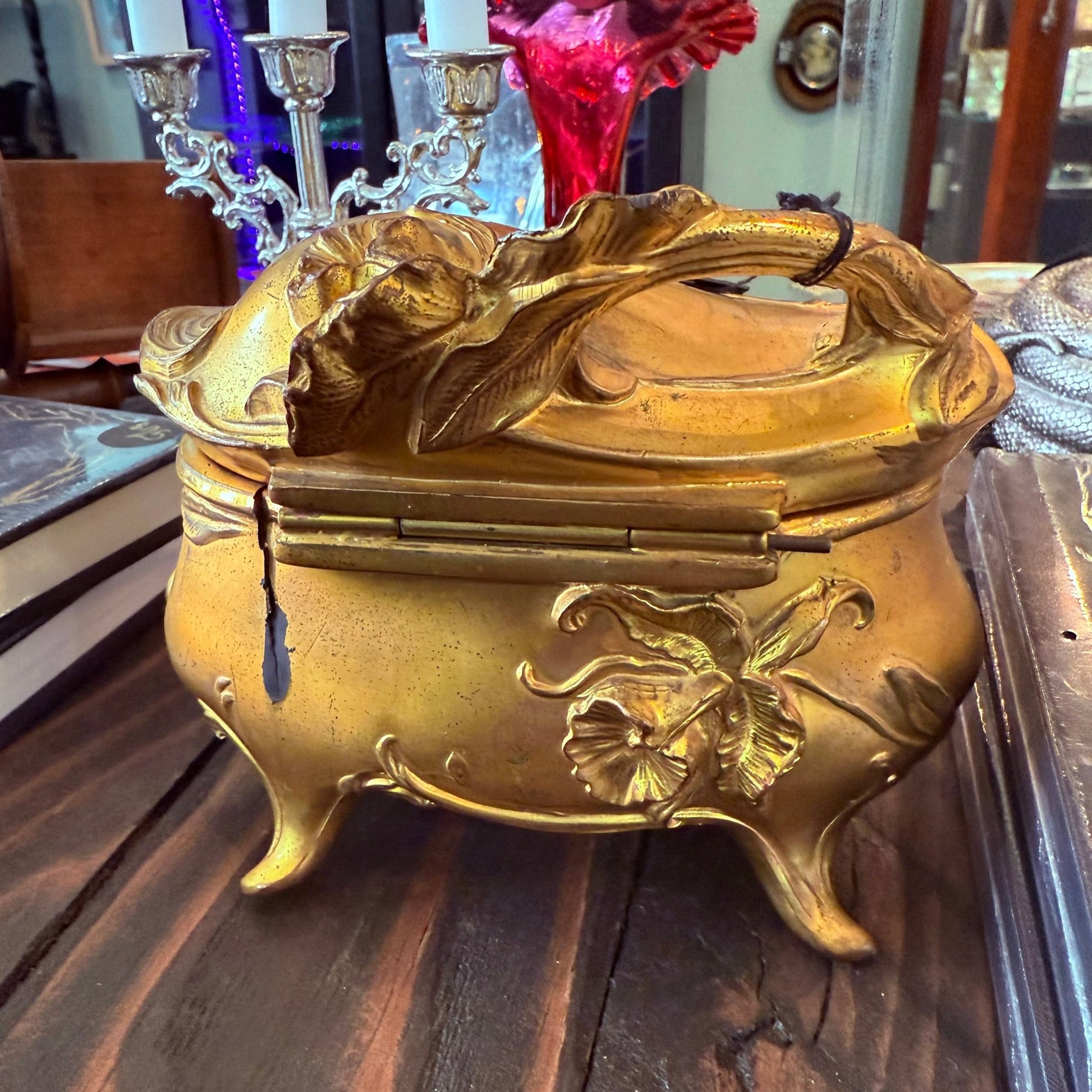 Victorian Large 6” Gold Casket Jewelry Box - Loved To Death