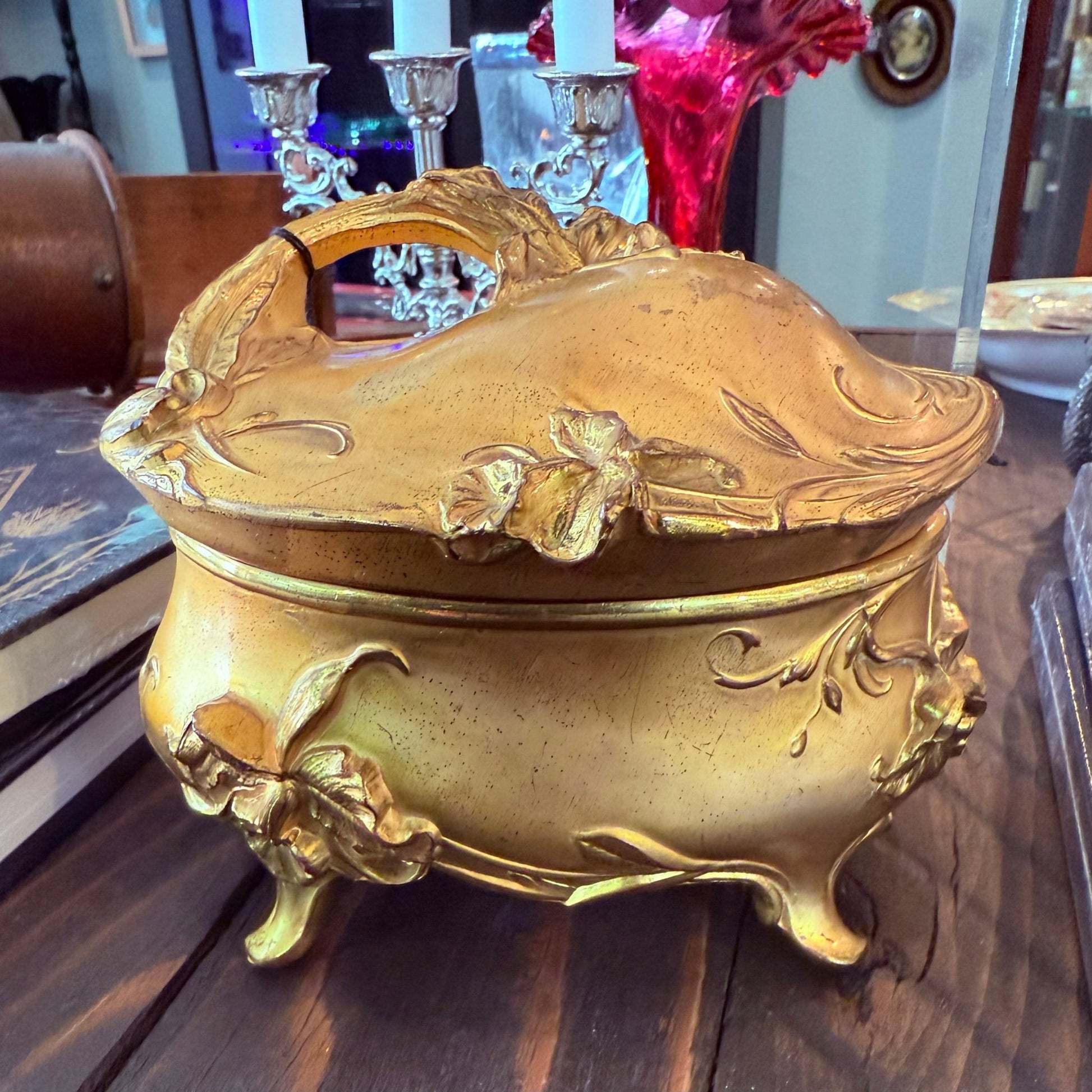 Victorian Large 6” Gold Casket Jewelry Box - Loved To Death