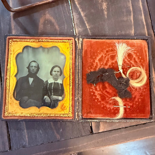 Victorian Memento Mori Tintype & Hair Velvet Case - Loved To Death
