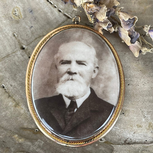 Victorian Porcelain Photo Large Pendant or Pin - Loved To Death
