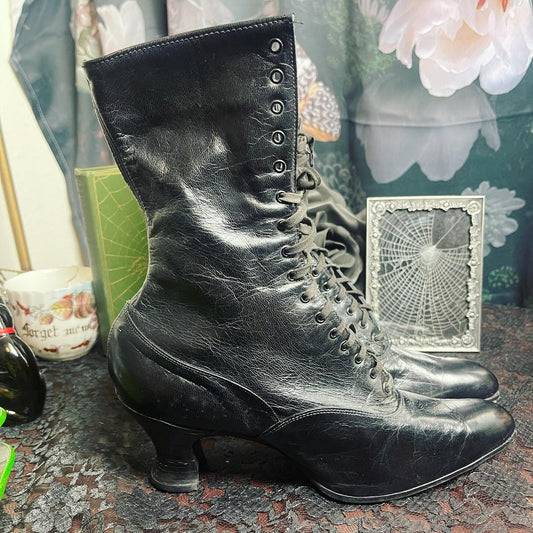 Victorian Roberts Rand Black Leather Witch Boots - Loved To Death