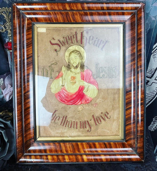 Victorian Sweetheart Celluloid Jesus Tiger Stripe Frame - Loved To Death