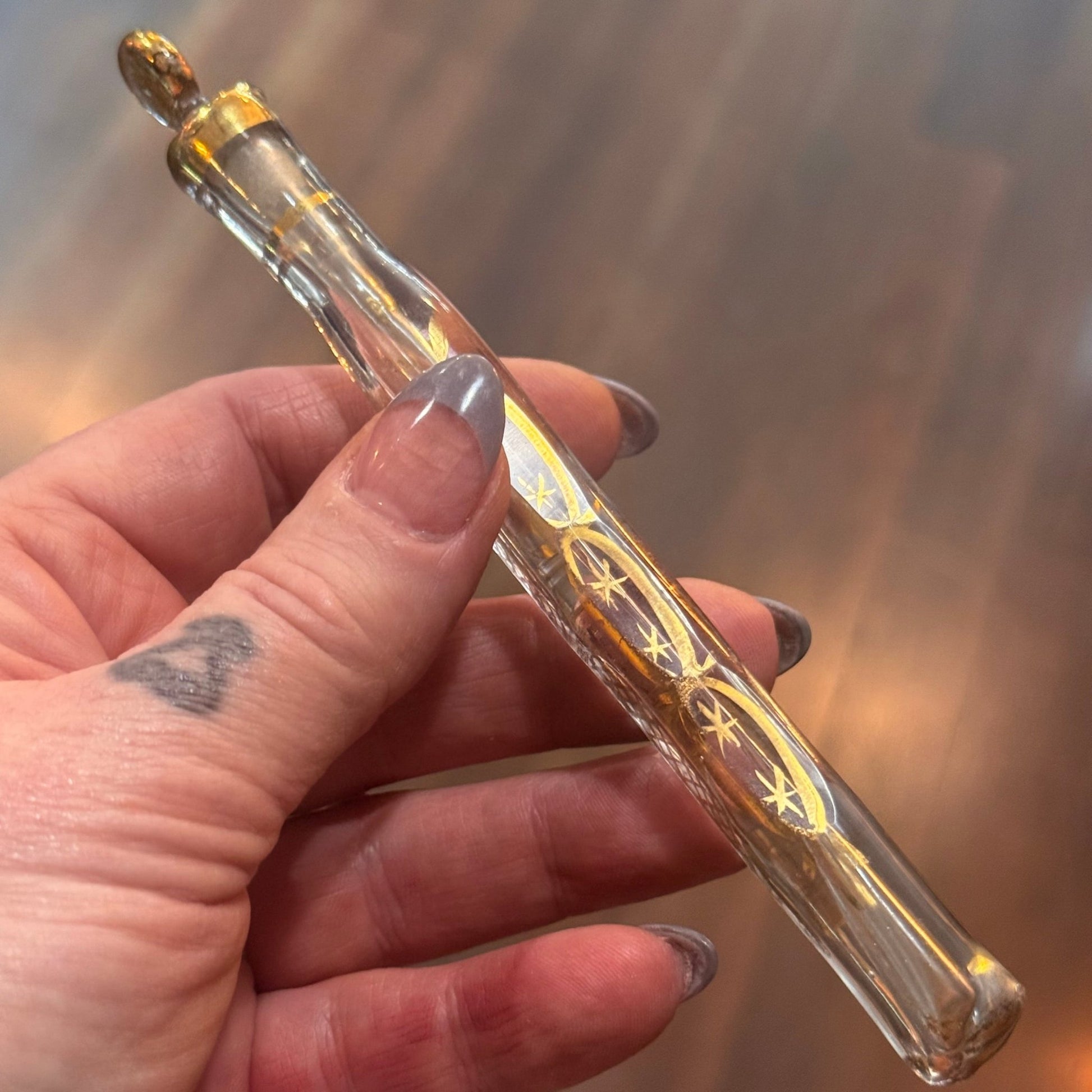 Victorian Tear Catcher Lachrymatory Gold Gilt Vial - Loved To Death