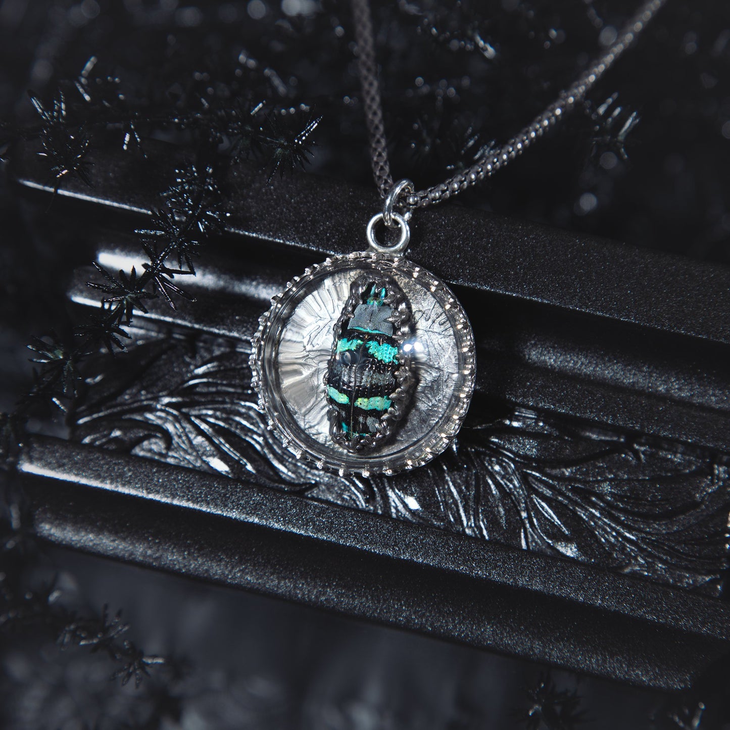 Victorian Thistle Dome Weevil Beetle Sterling Necklace - Loved To Death