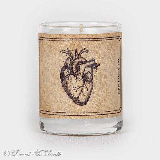 Wood Covered Votive Anatomical Heart Candle - Loved To Death