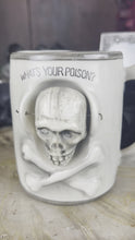 Load and play video in Gallery viewer, Antique What’s Your Poison Skull Nodder Mug
