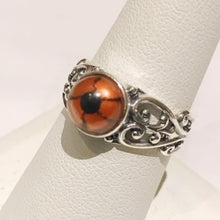Load image into Gallery viewer, Sterling Taxidermy Eye Ring Orange Reptile Filigree Band

