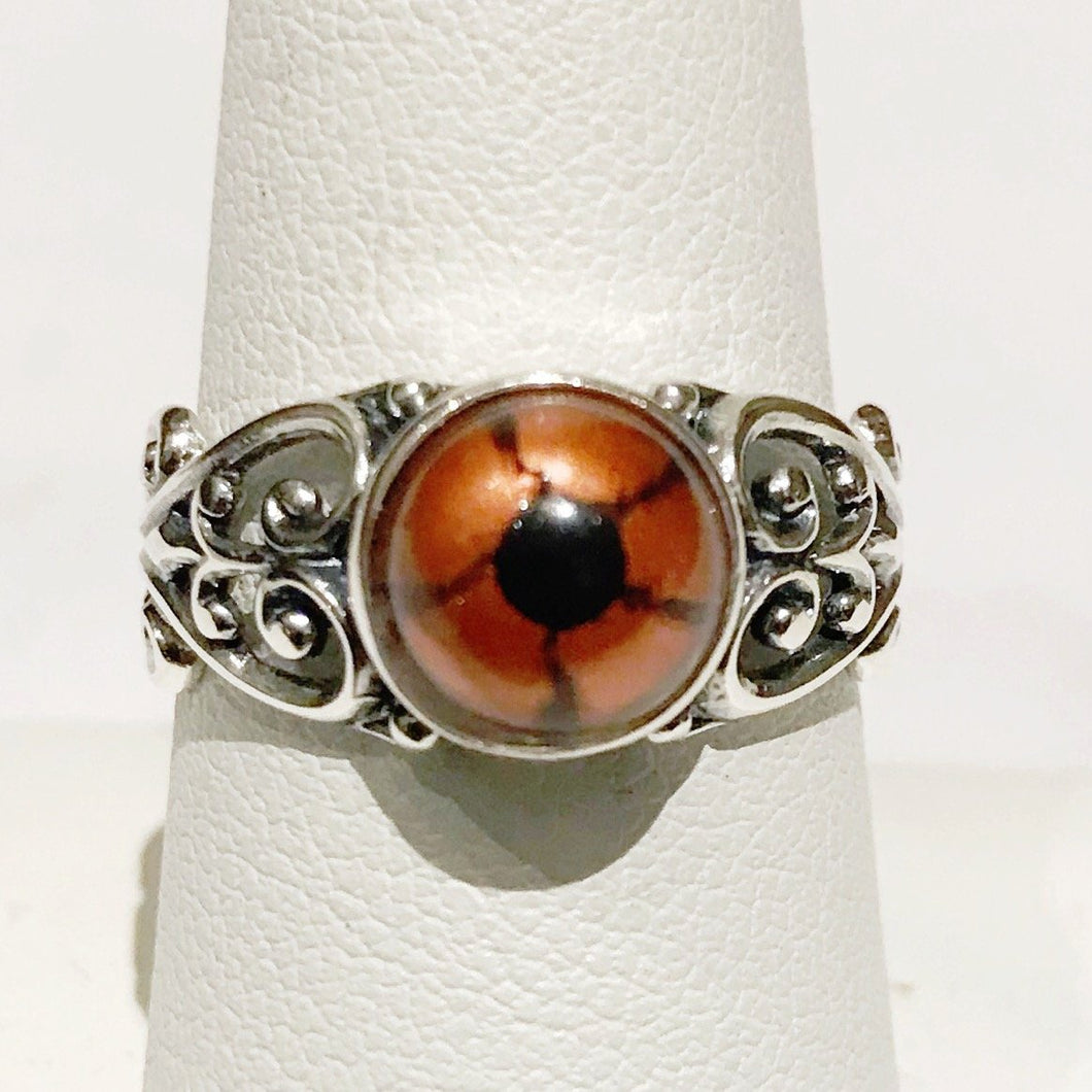 Sterling Taxidermy Eye Ring Orange Reptile Filigree Band