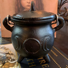 Load image into Gallery viewer, Black Cast Iron Triple Moon Cauldron 3&quot;
