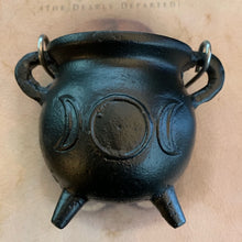 Load image into Gallery viewer, Black Cast Iron Triple Moon Cauldron 3&quot;
