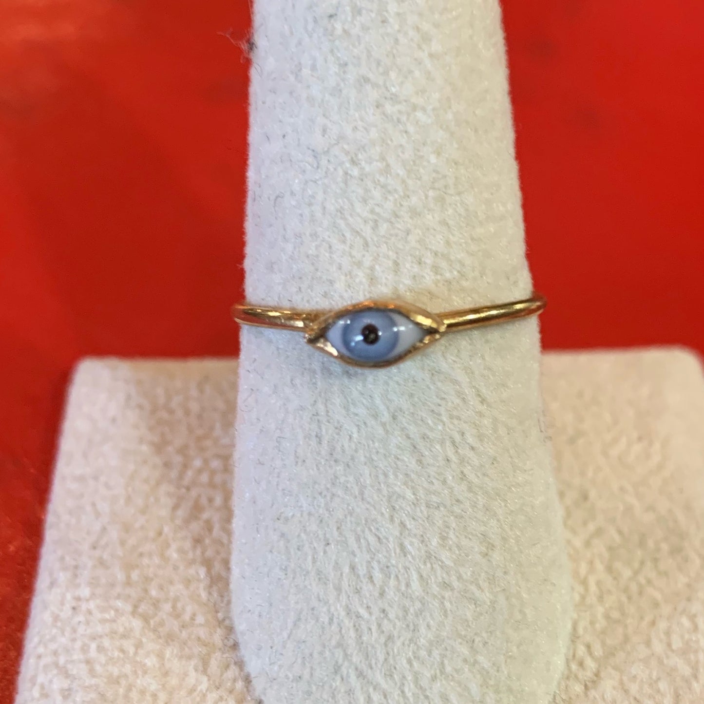 Mini Glass Eye Brass Ring Blue