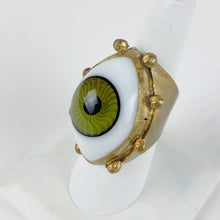 Load image into Gallery viewer, Glass Eye Brass Ring Large Green
