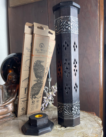 Black Wood Tower Incense Burner
