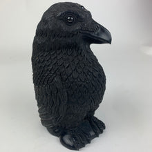 Load image into Gallery viewer, Mercurious Jet Carved Three Eyed Raven Standing
