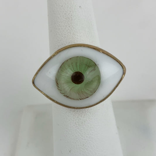 Glass Eye Ring Brass Green