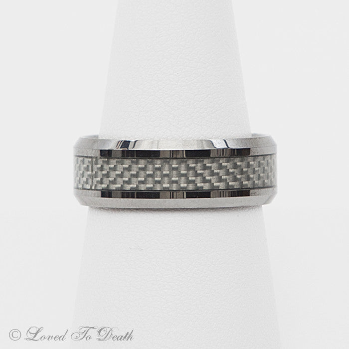 Tungsten Band Silver Carbide Stripe on Silver