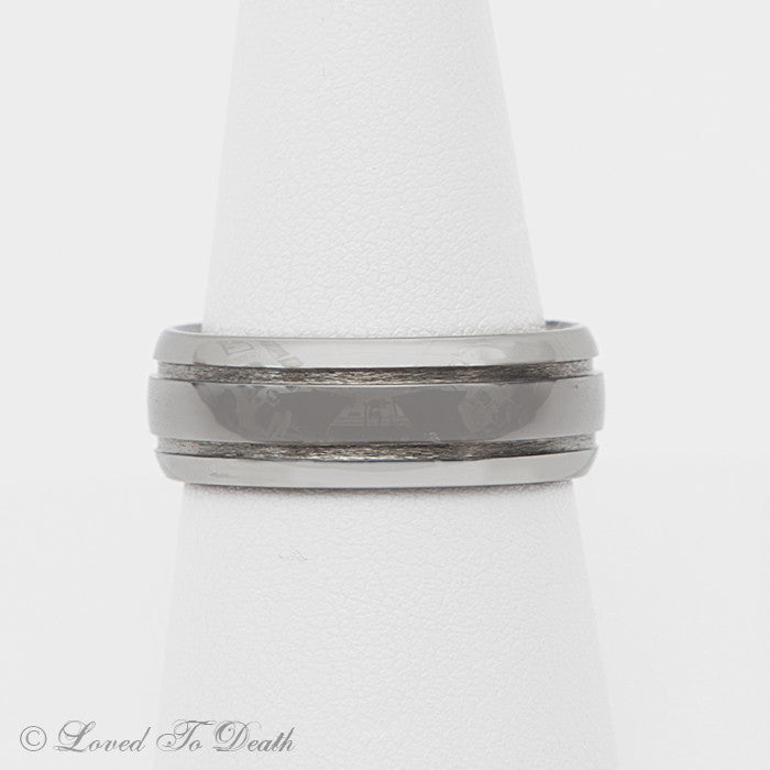 Tungsten Double Groove Silver Band