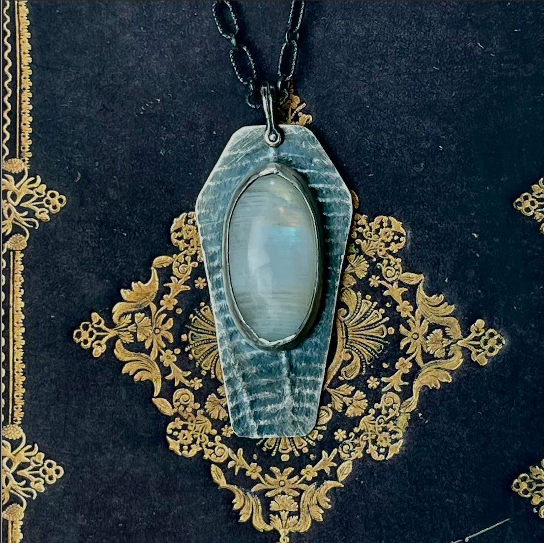 SAMPLE Moonstone Coffin Sterling Necklace