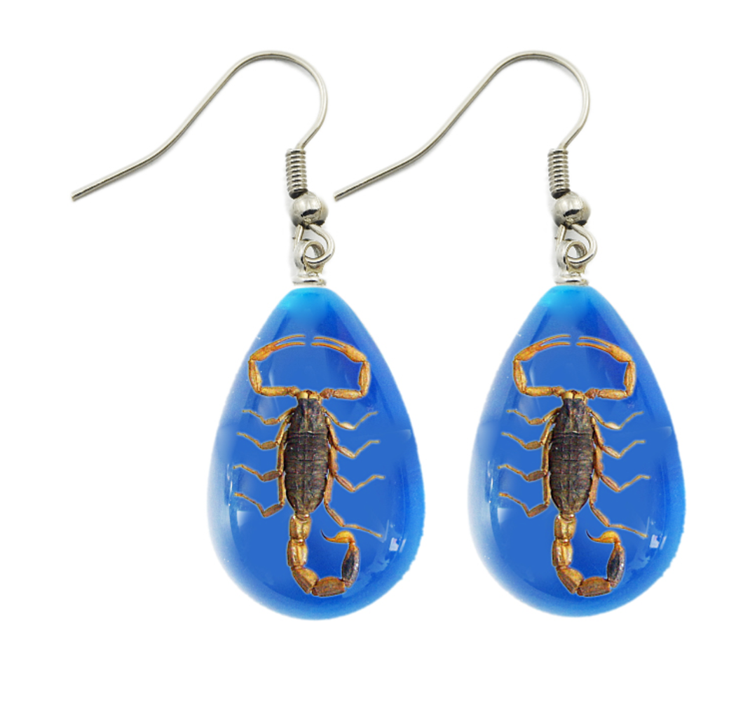 Golden Scorpion Lucite Blue Earrings