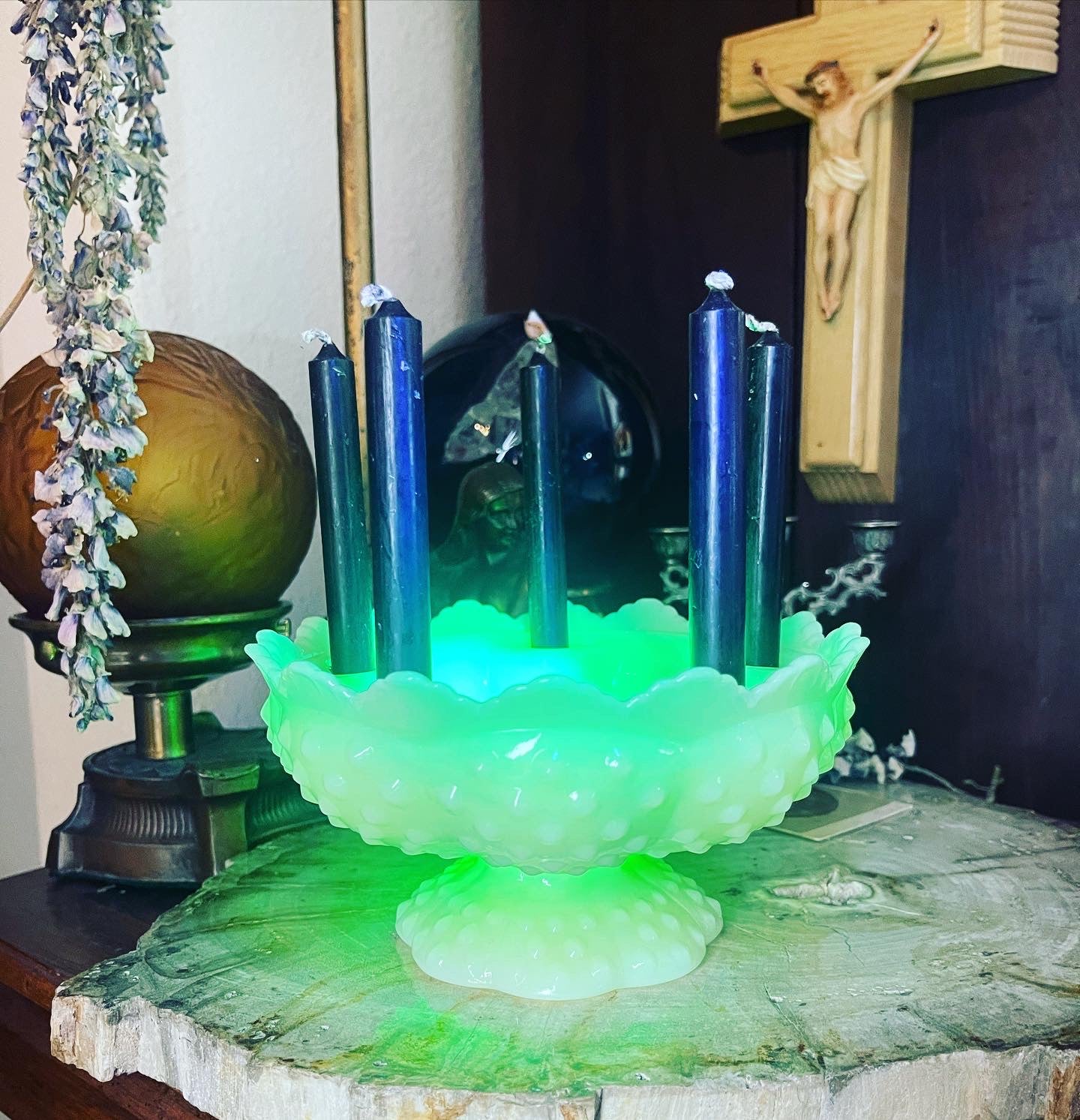 Antique Uranium Glass Candleholder - Loved To Death