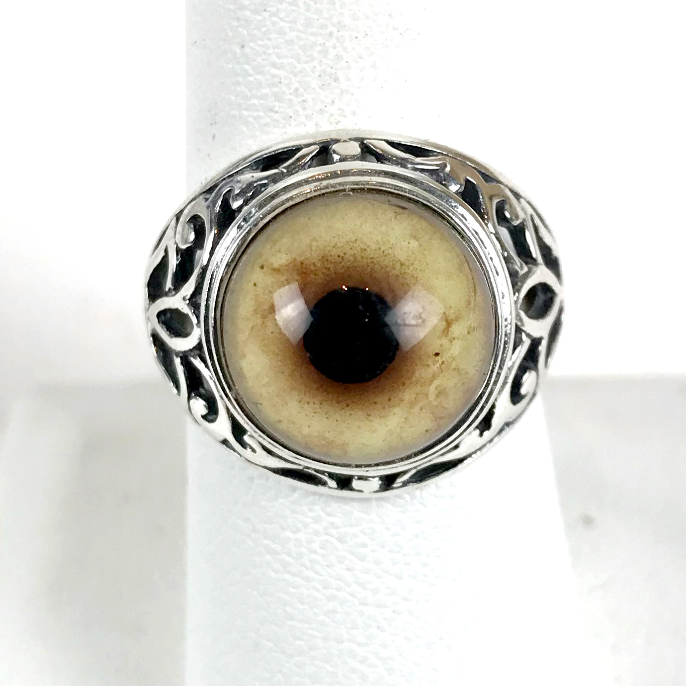 Victorian Inspired Sterling Filigree Bobcat Taxidermy Eye Ring