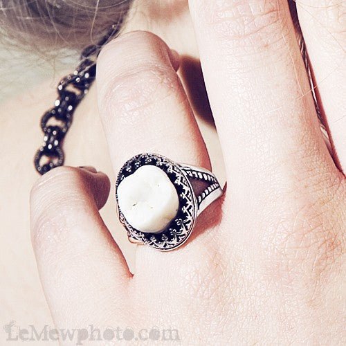 Human Tooth Ring Sterling Oval Split Shank Setting - Loved To Death