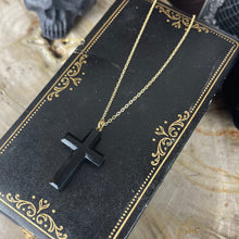 Load image into Gallery viewer, Victorian Mourning French Jet Gold Filled Cross Necklace
