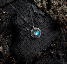 Load image into Gallery viewer, Labradorite Honeycomb Faceted Full Moon Sterling Amulet Necklace
