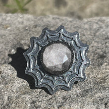 Load image into Gallery viewer, Widows Web Silver Sheen Obsidian Sterling Ring
